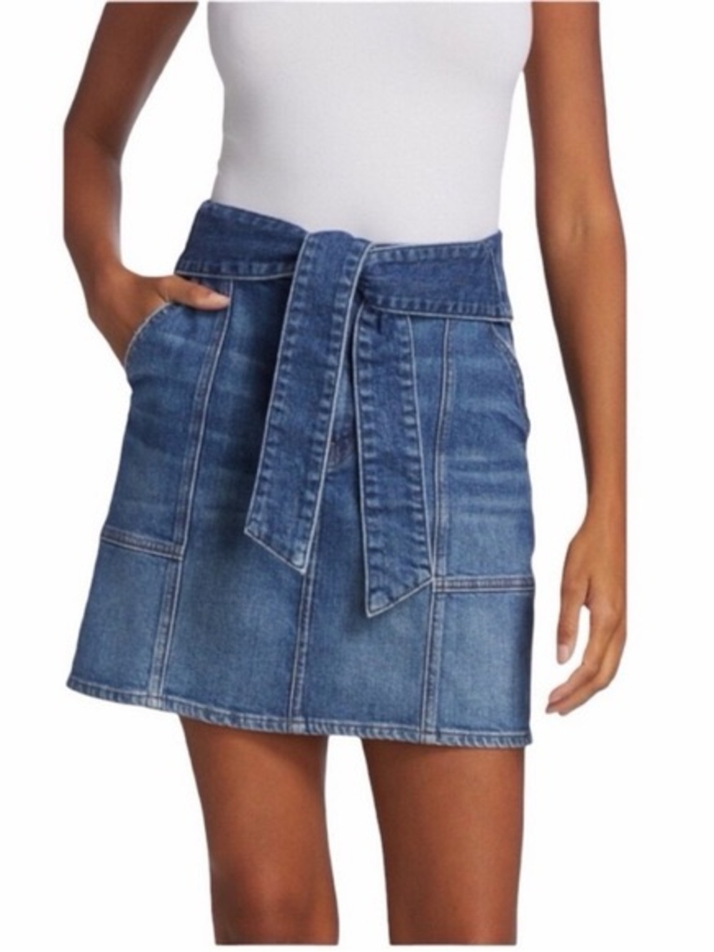 Jonathan Simkhai Blue Denim Tie-Waist Mini Skirt